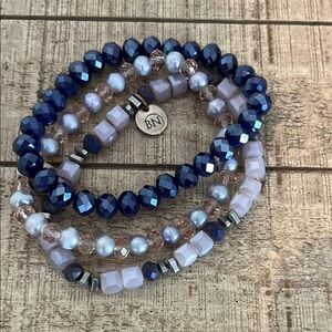 Elegant Blue and Silver Beaded Bracelet Set